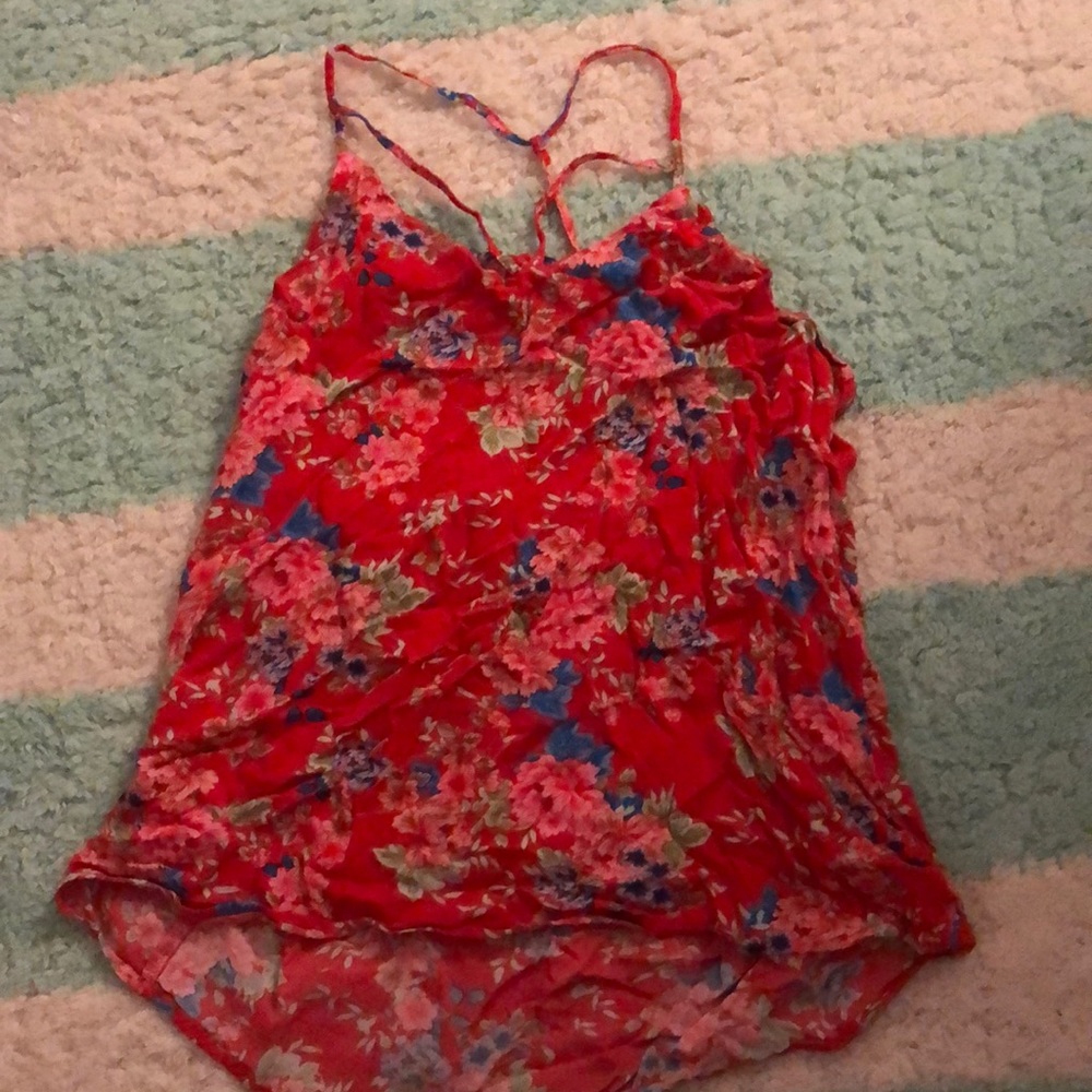 Red floral tank top